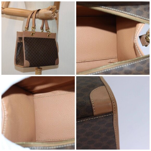 CELINE Macadam Canvas Hand Bag PVC Leather Brown Gold - Picture 16 of 16